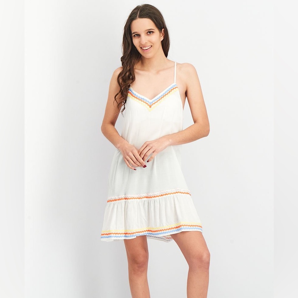 White Dress with Colorful Trim